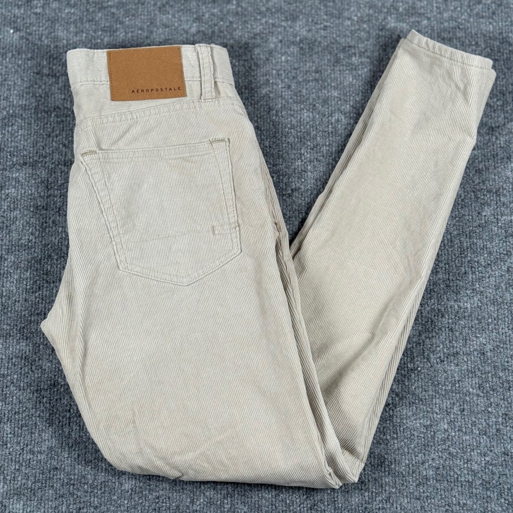 Y2K Retro Aeropostale 28/30 29x29 Skinny Fine Whale Corduroy Khaiki Pants Beige